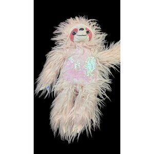 Hobby Lobby Pink Sequin Belly Furry Sloth Plush Toy 19" Cute & Cuddly